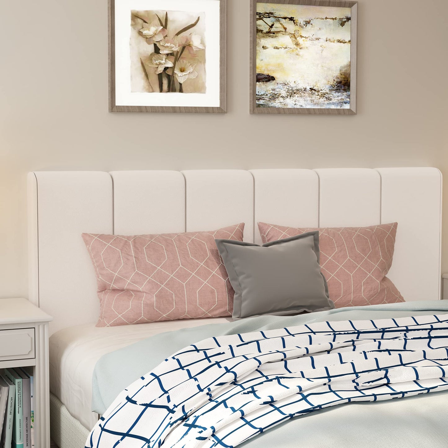 HAOBO Home Upholstered Headboards Foldable Queen/Full Faux Leather Panels with Height Adjustments-White