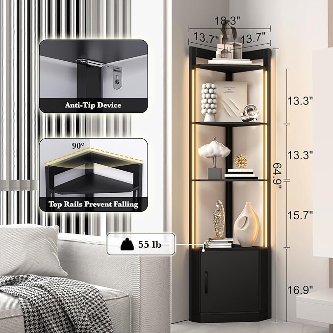 5-Tier Display Cabinet, RGBWIC LED Light, Remote & APP Control, Adjustable