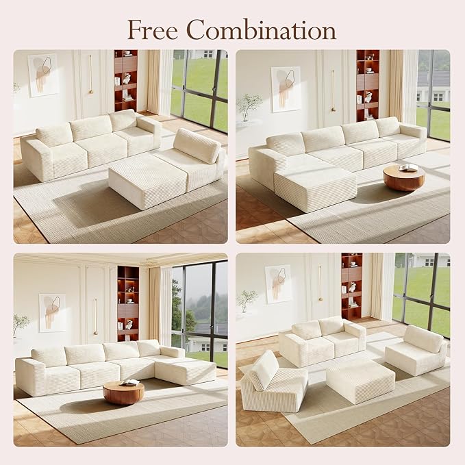 Vesgantti 159" Large Modular Sectional Sofa, L-Shaped Corduroy Cloud Couch