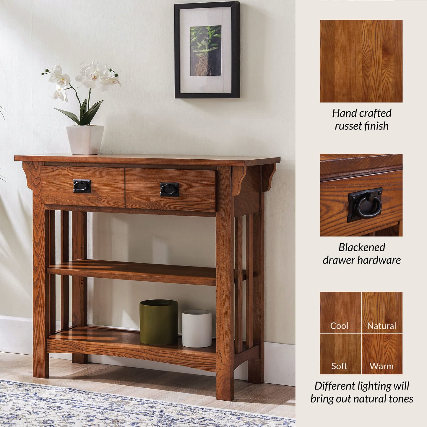 Leick Home Mission Impeccable Bookshelf with Drawers + Side Table