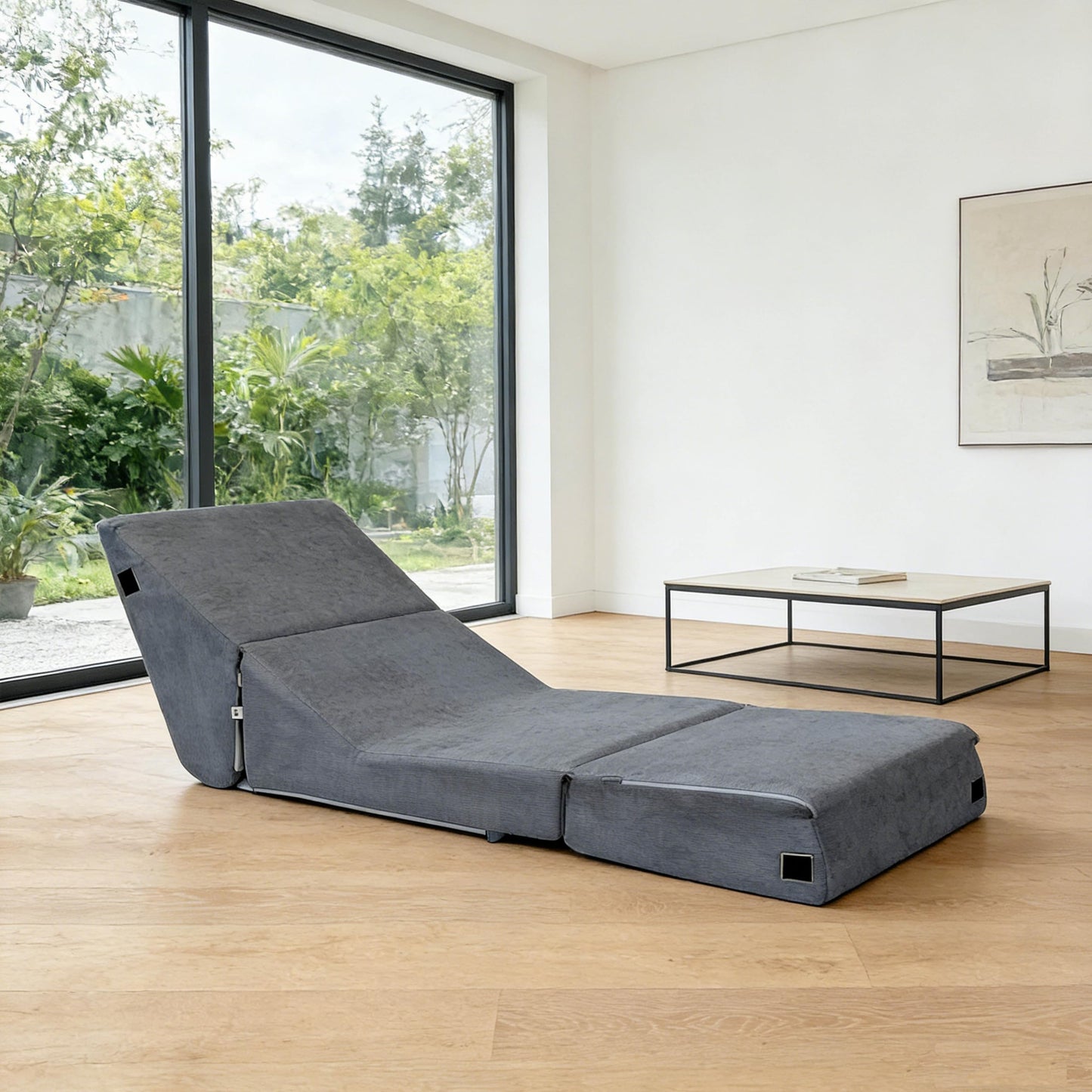 jela Luxury Corduroy Indoor Chaise Lounge, Foldable Sofa Bed Chair with Soft Foam & Machine Washable Cover (Corduroy Gray)