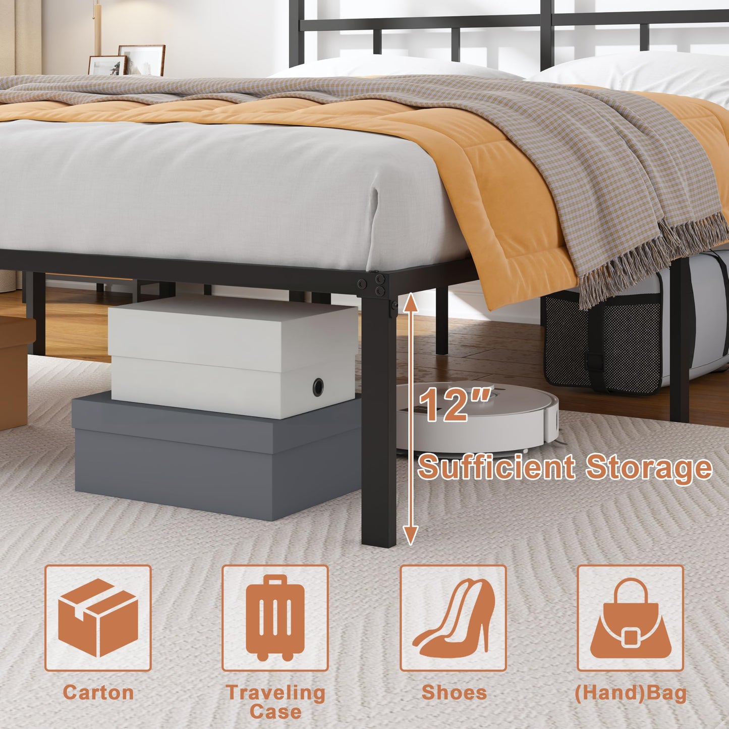 OSASET 14 inch King Bed Frame -Platform Bed Frame with Headbroad Metal Bed Frame No Box Spring Noise Free Easy Assembly
