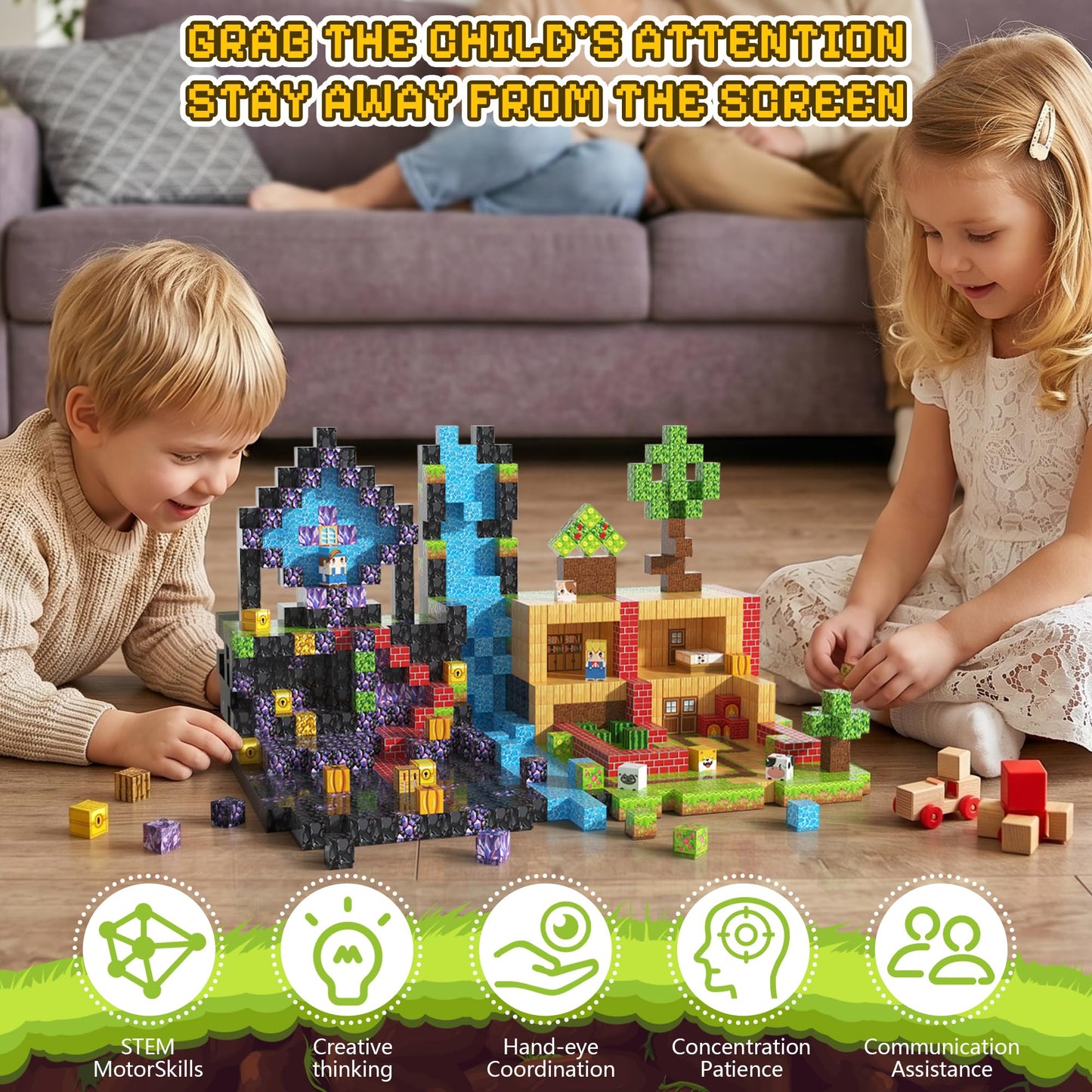 Fitrobust 300PCS Magnetic Blocks, Magnetic Building Blocks, 0.78in Magnetic Building, STEM Game Stacking Toys for Kids, Birthday Gifts for Boys and Girls Age 3+ Years Old