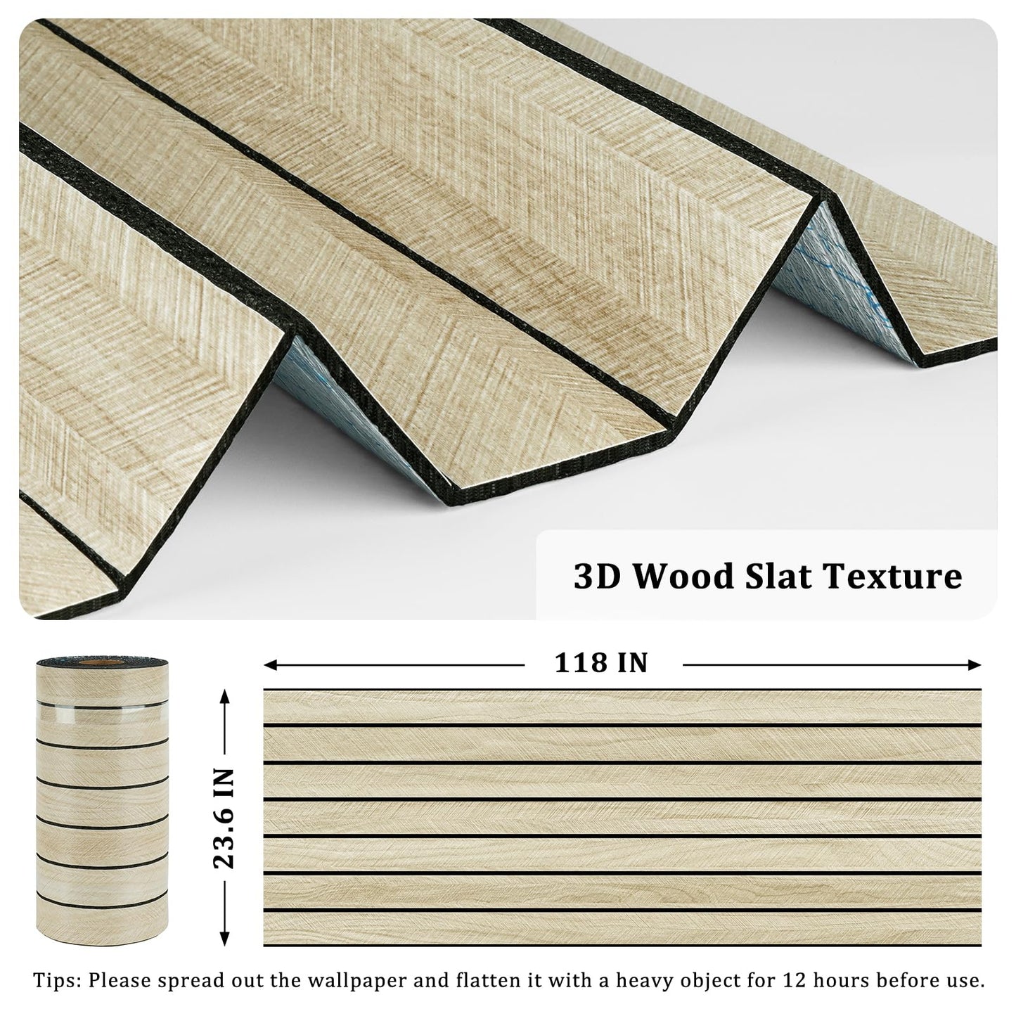 STICKEEP Oak Wood Panels Peel and Stick 3D Textured Acoustic Wall Slats Panel for Interior Wall Decor Self Adhesive Soundproof Wooden Slatted Panel Wallpaper for Bedroom Office Studio 23.6"x118"