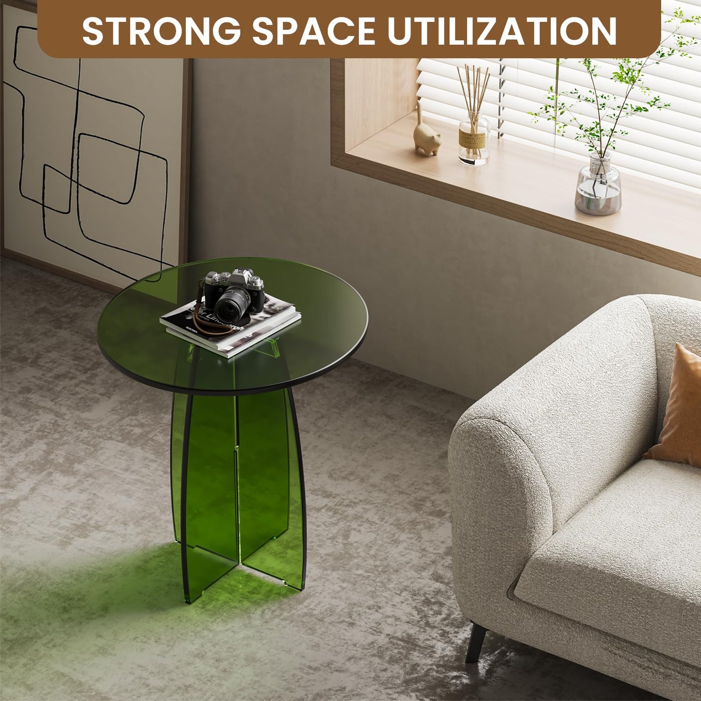 Dethan Green Acrylic End Table, Modern Lucite Side Table, Decorative Nightstand & Accent Table for Living Room, Bedroom & Sofa Side, Modern Home Furniture, 20 x 20 x 21.1 in