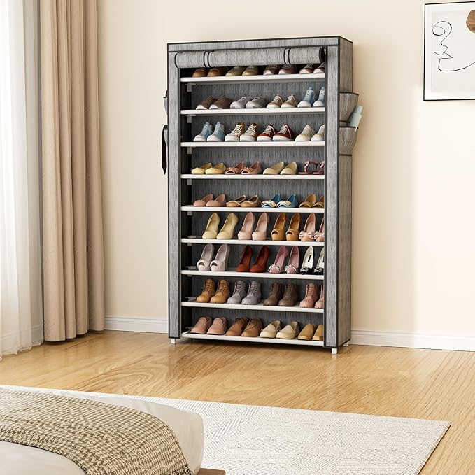 LANTEFUL Shoe Rack with Covers 10 Tier Tall Shoe Rack Organizer Large Capacity