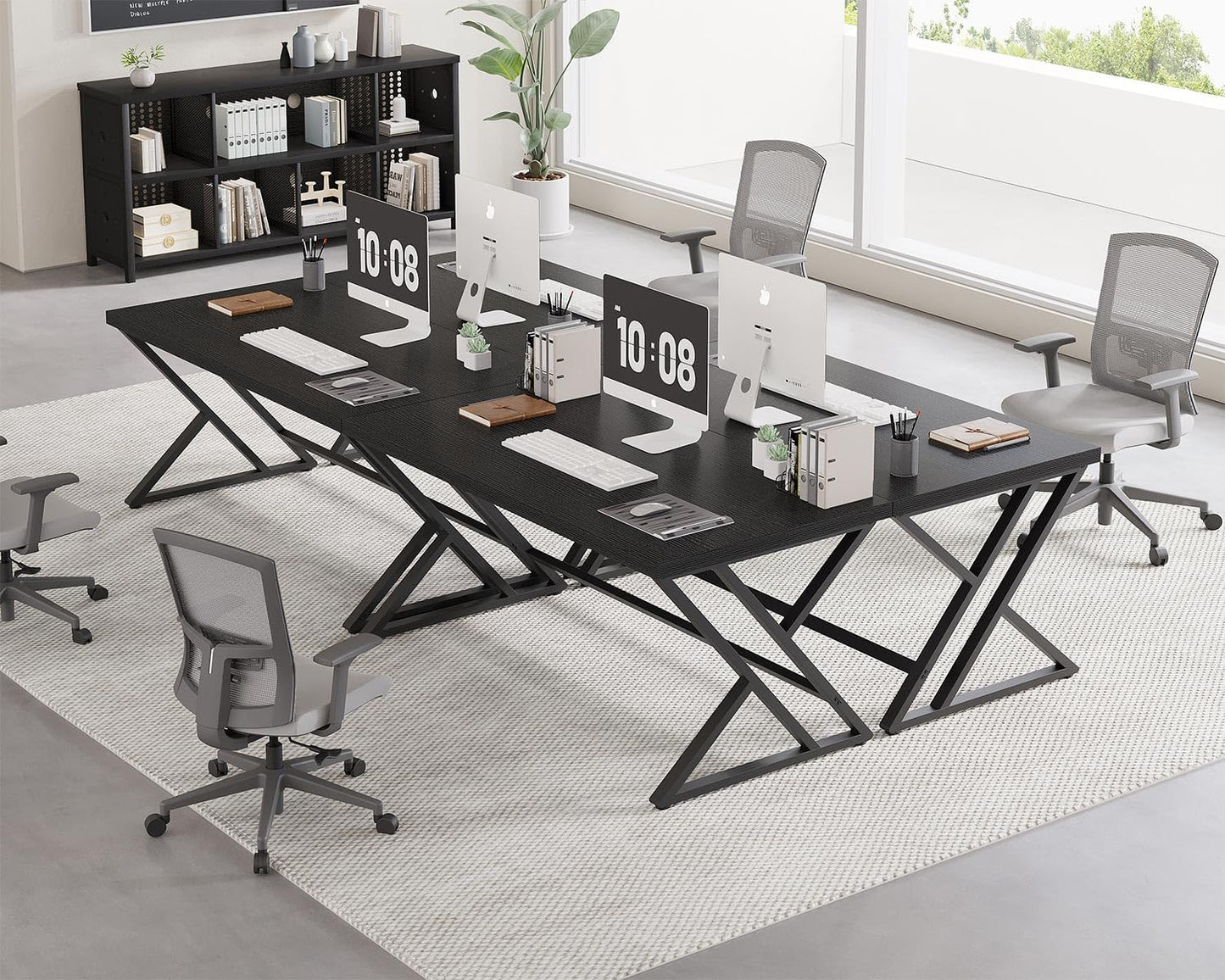 LVB Black Office Desk, Modern Writing Computer Desk for Home Office, Industrial Metal Wood Study Work PC Gaming Computer Table for Bedroom, Executive Student Workstation Desk, 47 Inch, Black Oak