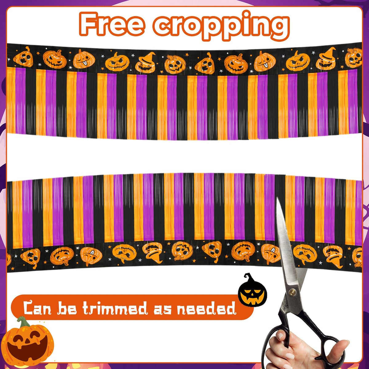 Pack of 4 Halloween Decorations, 79 Feet Halloween Foil Fringe Garland Orange Purple Black Pumpkin Metallic Tinsel Streamers Banner Wall Hanging Float Fringe Backdrop for Party Holiday Supplies