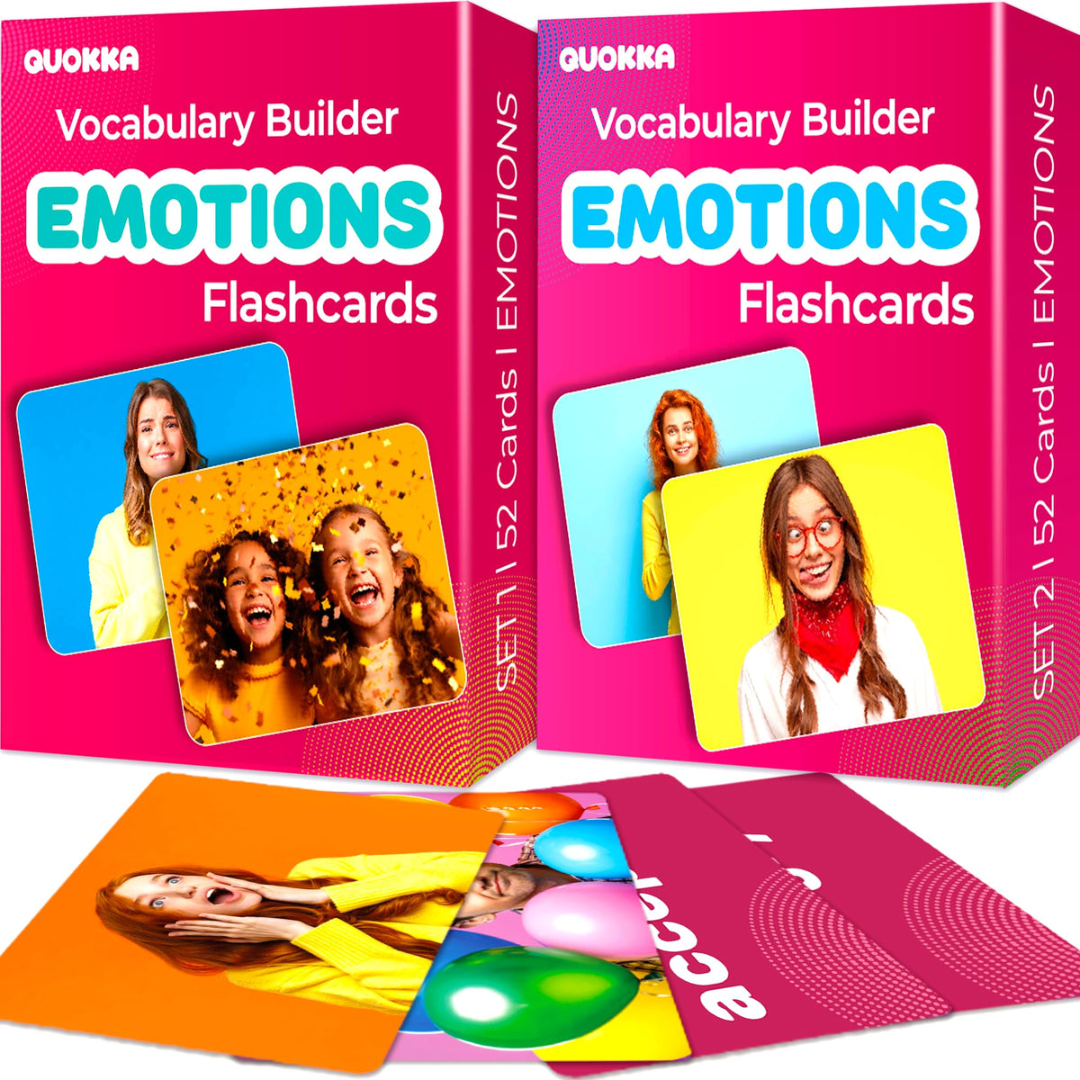 QUOKKA 104 Flash Cards for Kids and Adults - Real-Life Large Preschool Flash Cards for Speech Therapy, ABA Therapy, ESL Teaching, Early Childhood Education, Emotions Vocabulary Building Cards