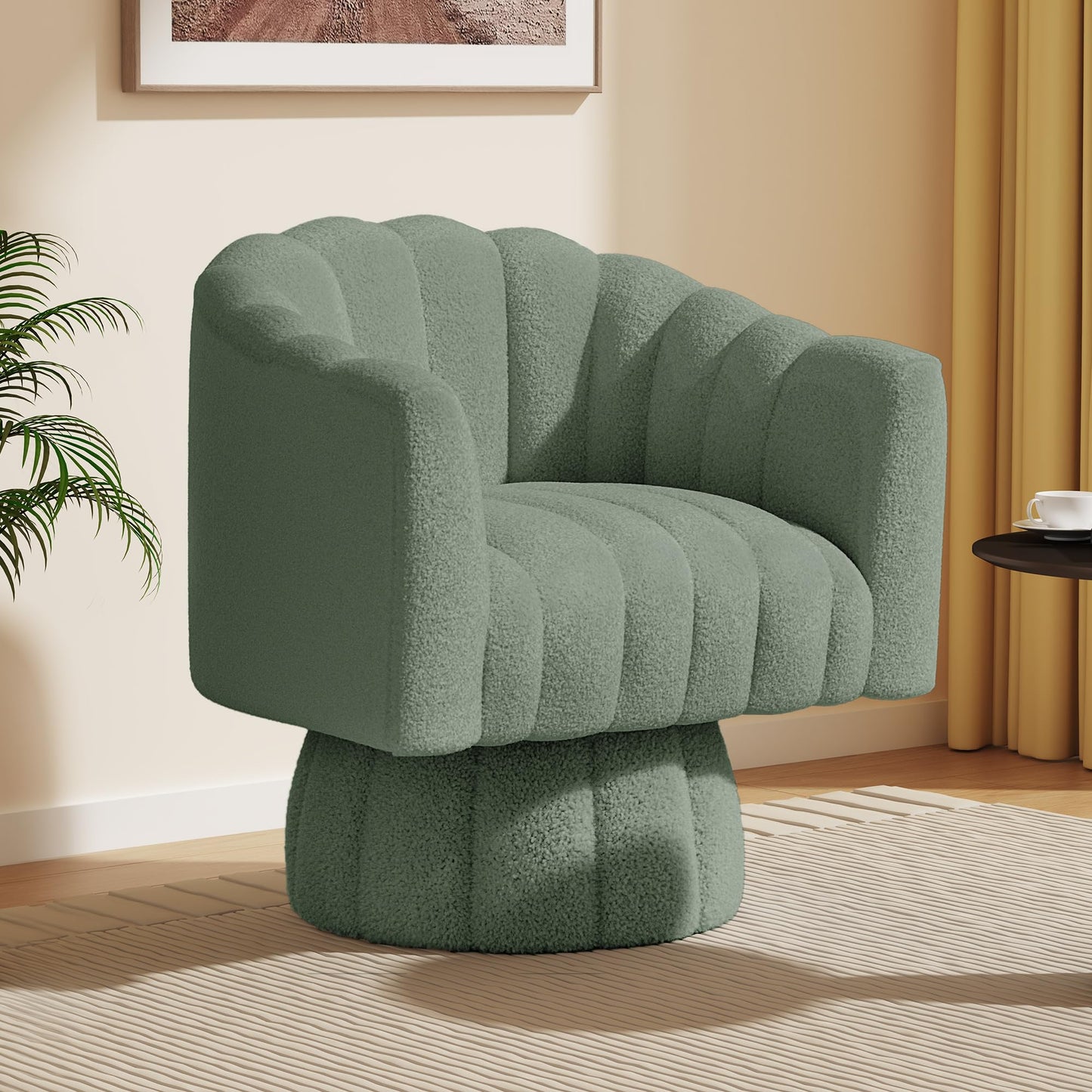 Dewhut Swivel Accent Chair, 360° Swivel Barrel Chair with Armrest, Sherpa Upholstered Single Sofa Reading Chair for Living Room,Bedroom,Waiting Room(Beige)