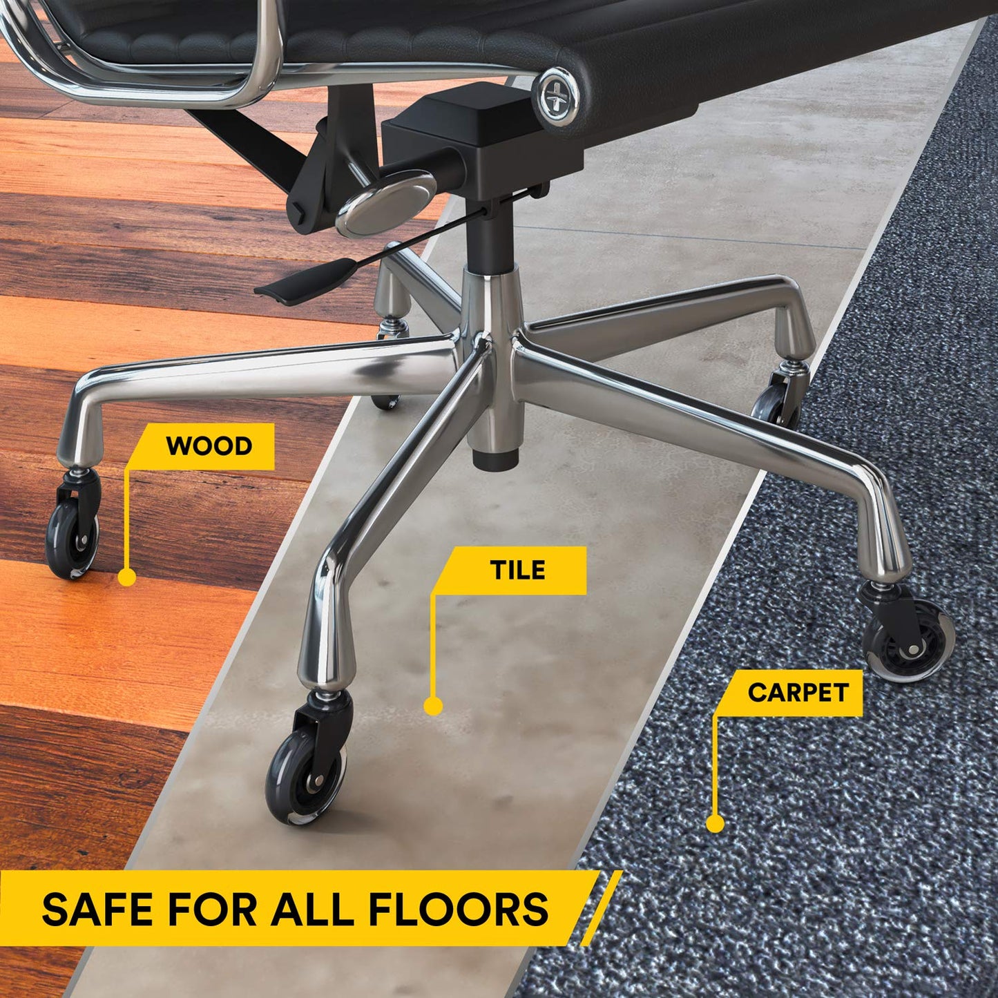 Office Chair Wheels for IKEA Chairs ONLY | Soft Rubber Computer Chair Caster Wheels Protect Your Hardwood Floors Better Than Any Office Chair Mat, Set of 5 Desk Chair Wheels, No Scratching or Marking.