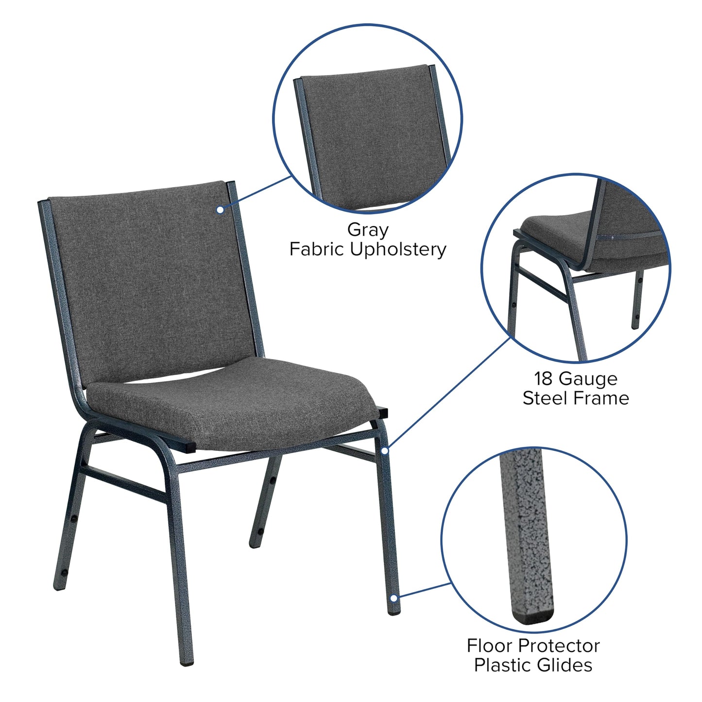 Flash Furniture HERCULES Series Heavy Duty Gray Fabric Stack Chair with Ganging Bracket
