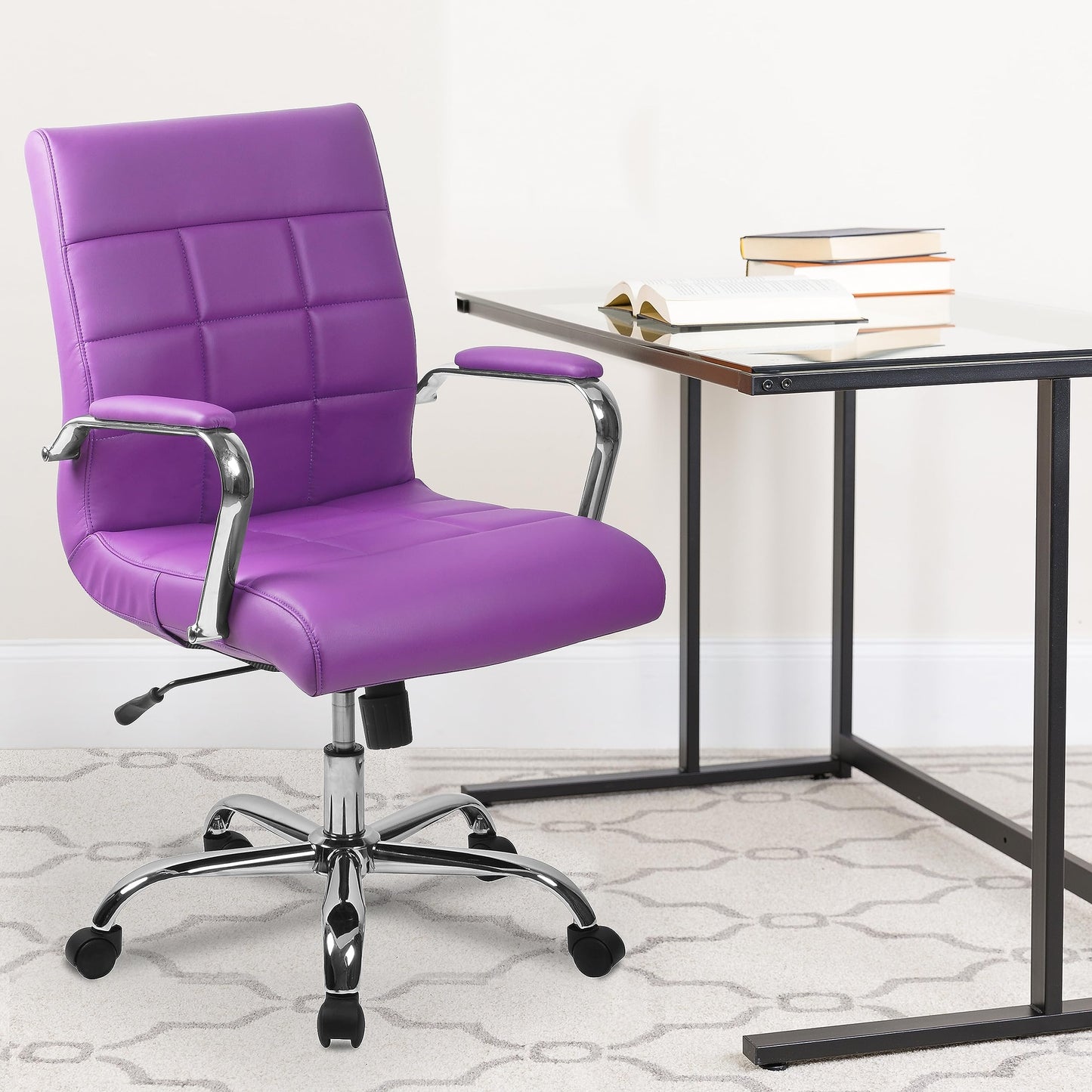 Flash Furniture Vivian Mid-Back Purple Vinyl Executive Swivel Office Chair with Chrome Base and Arms