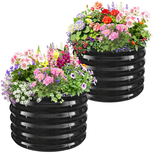 VAMFUTRE 24" Diameter Round Raised Garden Bed - 17 Inch Tall, Heavy-Duty Galvanized Steel Planter Box with Wave-Shaped Panels for Vegetables, Herbs & Flowers (2, Black, 24 Inch Diameter)