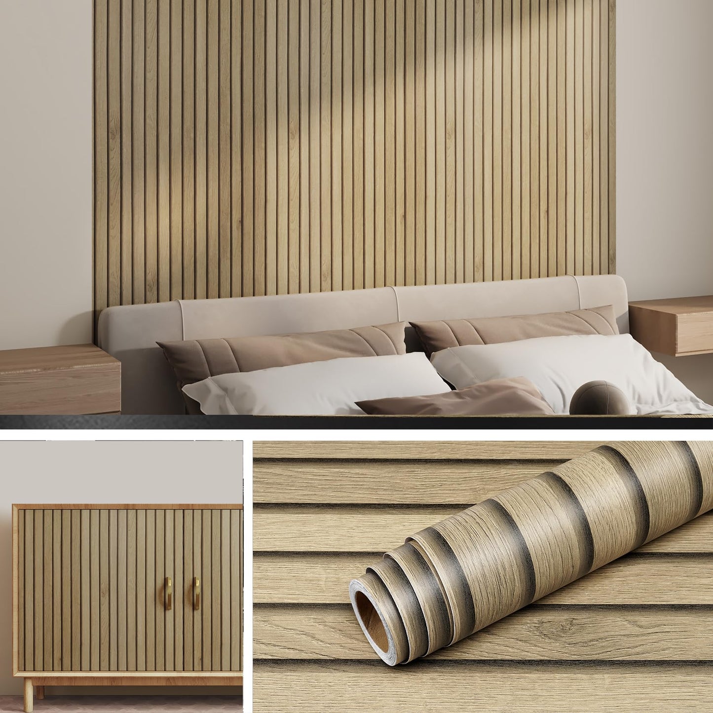 Livelynine Slats Wood Wallpaper Peel and Stick Removable Natural Wood Contact Paper Peel & Stick Accent Wall Vinyl Beadboard Paneling Faux Wood Slat Wall Panel Wallpaper for Bedroom Bathroom 15.8x78.8