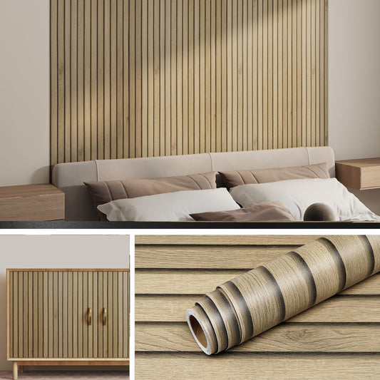 Livelynine Slats Wood Wallpaper Peel and Stick Removable Natural Wood Contact Paper Peel & Stick Accent Wall Vinyl Beadboard Paneling Faux Wood Slat Wall Panel Wallpaper for Bedroom Bathroom 15.8x78.8
