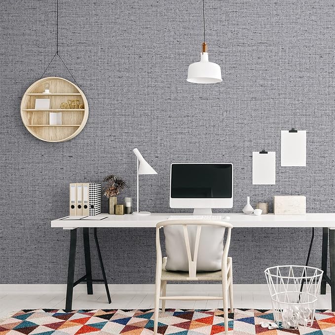 Grey Contact Paper Peel and Stick Wallpaper 32.8ft Pre-Pasted Grasscloth