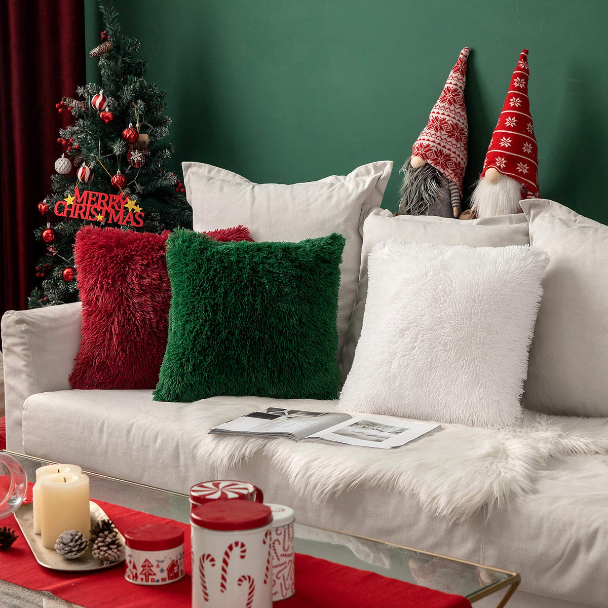 MIULEE Pack of Decoration 2 Luxury Faux Fur Throw Pillow Covers Deluxe Spring Cute Decorative Plush Pillow Case Cushion Cover Shell for Sofa Bedroom Car 20x20 Inch White