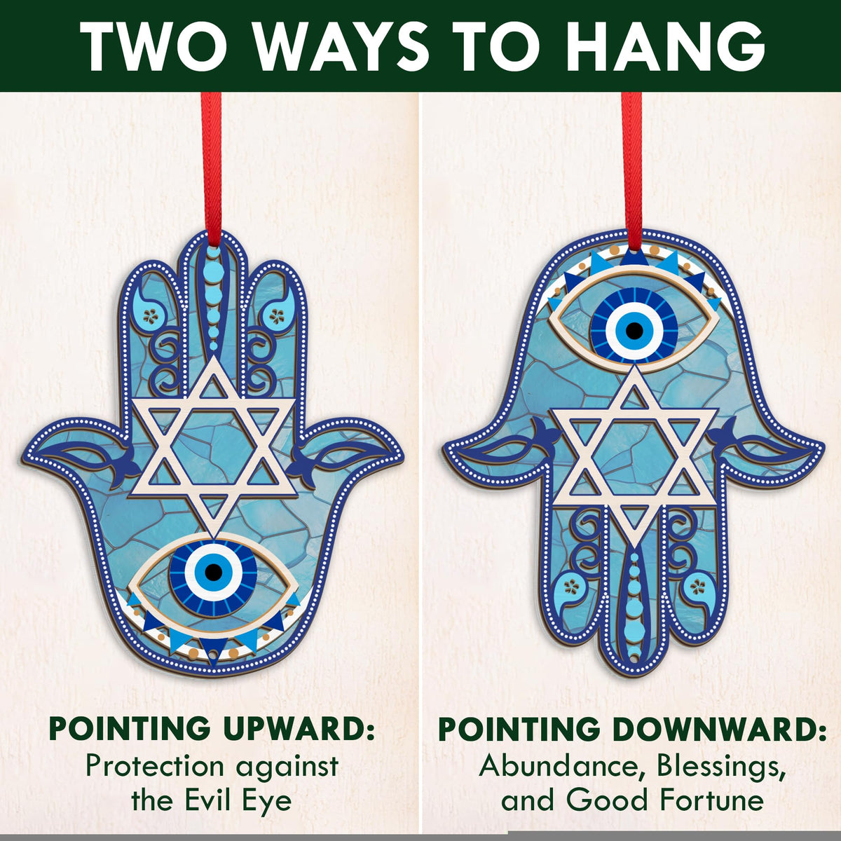 FLAGWIX Christmas Hanukkah Gifts for Women Men - Double-Layered Christmas Ornament for Tree Decorations - Hamsa Hand Suncatcher Decor, Housewarming Gift Ideas, Spiritual Gifts for Family Friends