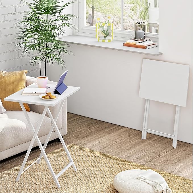 HOOBRO Folding TV Tray Tables, Industrial Snack Tables