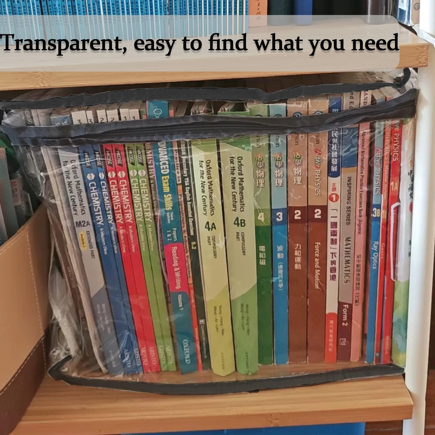 Clear Book Storage Bag Plastic Comic Books Organizer 38x24x32cm/15x9x3inches Collapsible Book Display Case with Lid and Lifting Handle for Books Used Books Toys