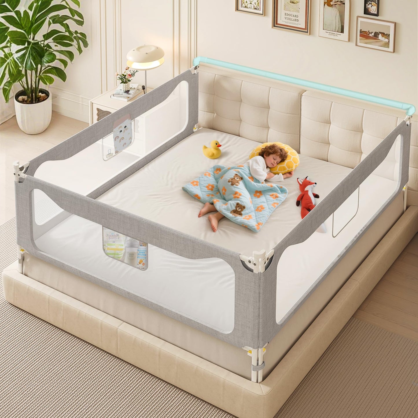 Updated King Size Bed Rail for Toddlers: 3-Side Protection Bedrail with Headbroad for King Bed - Extral Tall Adjustable Child Safety Side Railing Guards for Infants Kids Child(78.7x78.7X 74.8”)