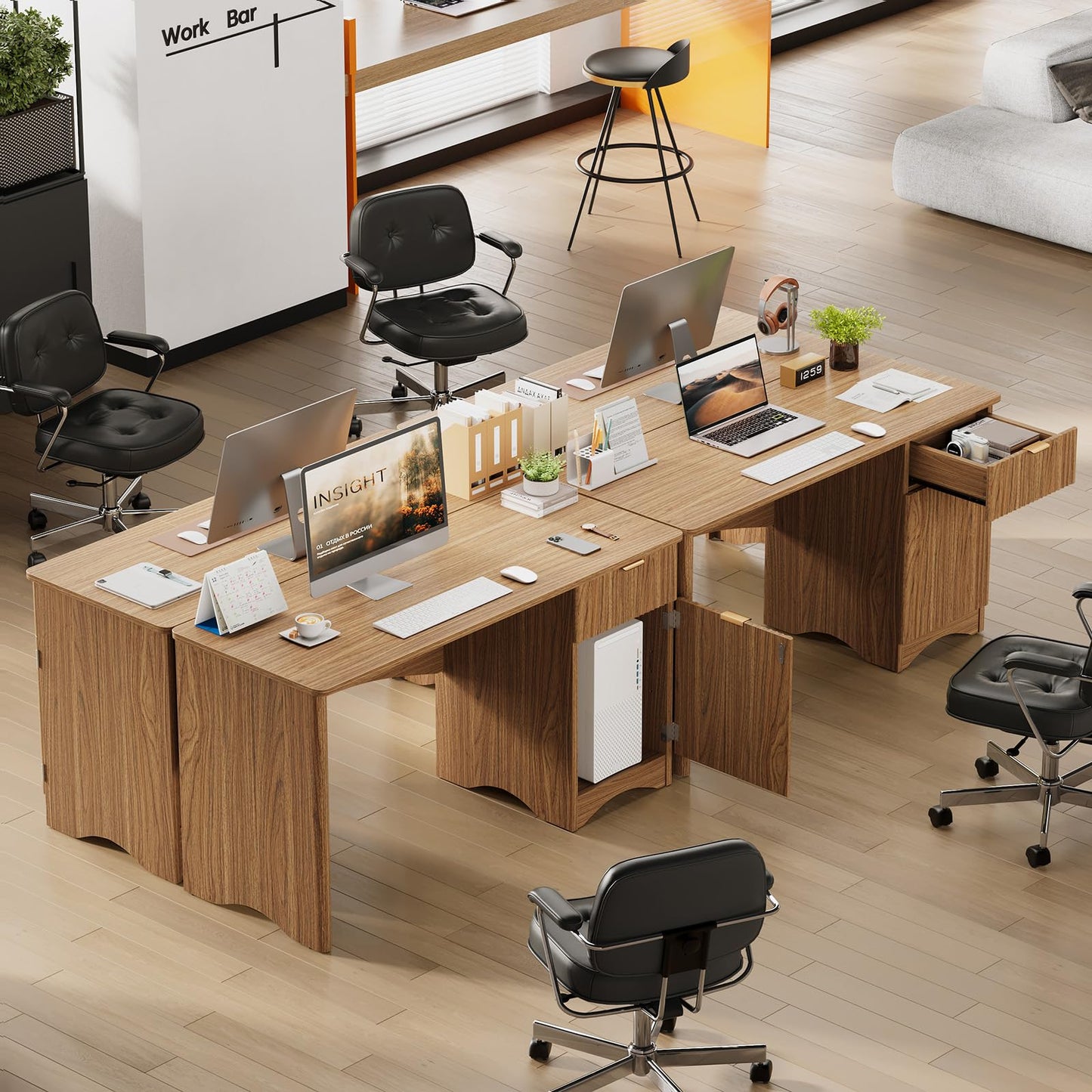Bestier Computer Desk with Drawer, 47 inch Office Desk with Storage Cabinet, Modern Wood Desk Adjustable Shelves for Home Office & Studio, Brown Oak