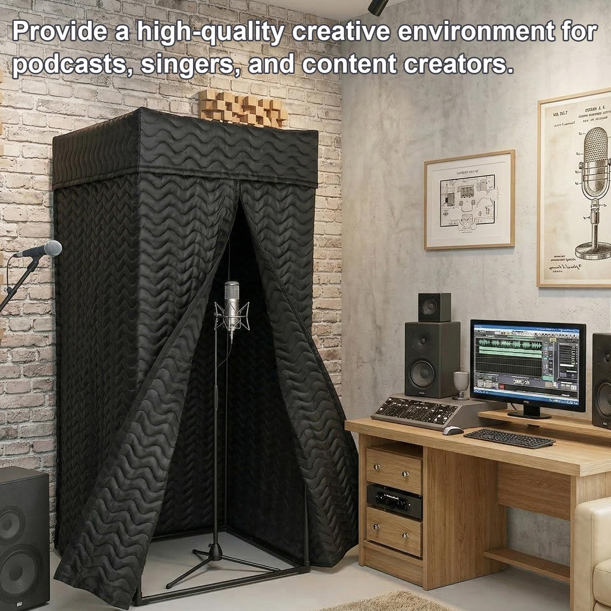 Portable Recording Booth with Adjustable LED Light & Thickened Soundproofing - Studio-Grade Echo-For Home portable vocal booth, Podcasting, Music - Includes Tablet Stand, Storage Shelf & Travel Bag