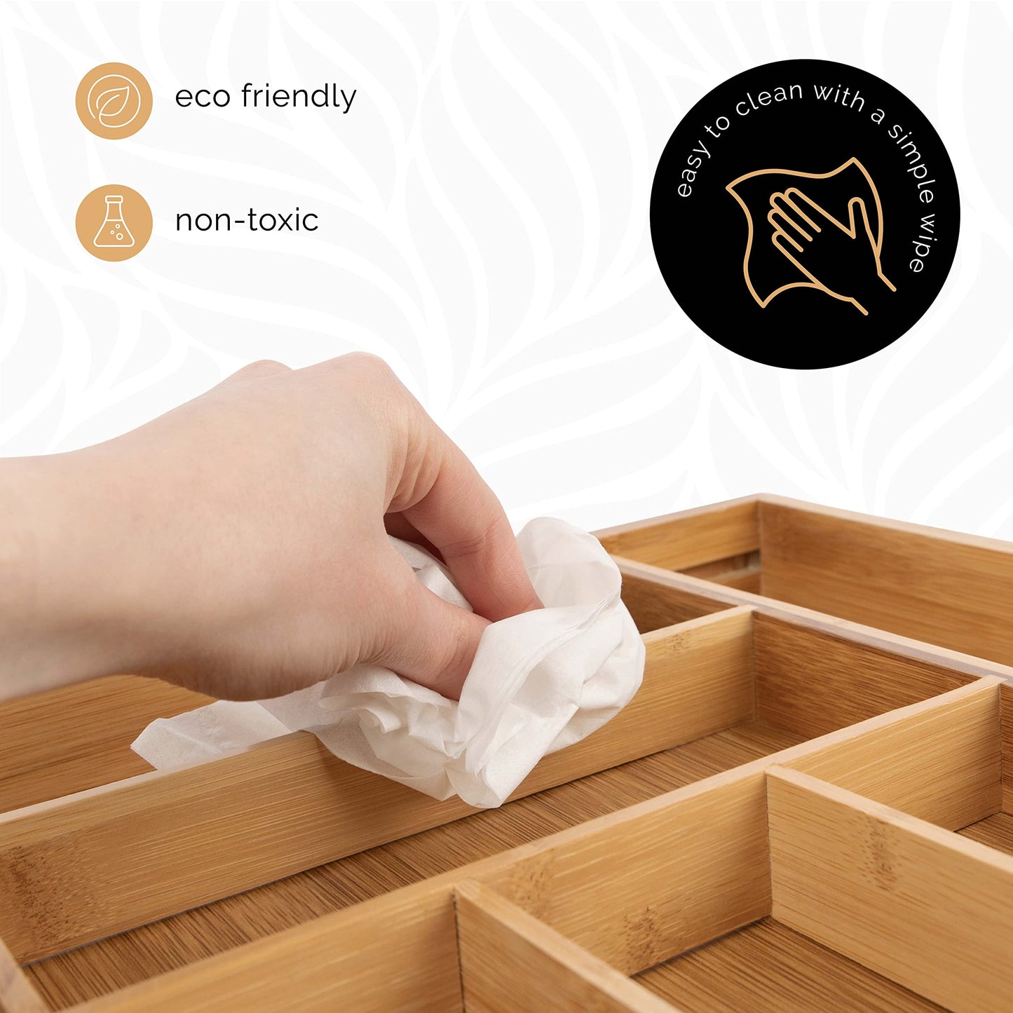 Masirs Expandable Bamboo Kitchen Drawer Organizer - Adjusts to Fit Drawer Size, Ideal for Silverware, Utensils, and Office Supplies, Durable Bamboo Construction