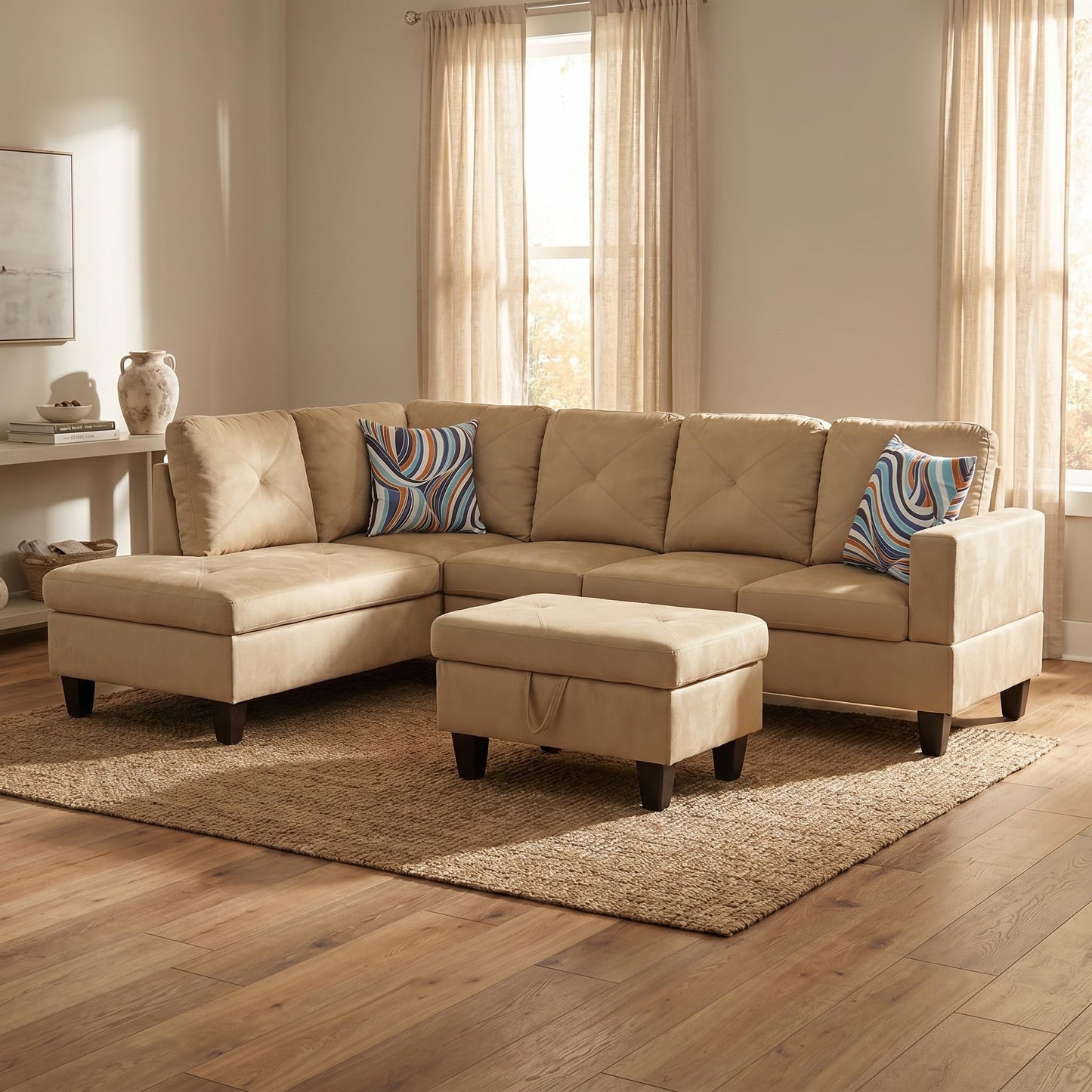 Trygoal 3-Piece L-Shaped Modular Leather Sofa – Convertible Sectional Couch with Movable Chaise & Storage Ottoman, Multi-Scene Use for Living Room, Apartment & Office, Beige