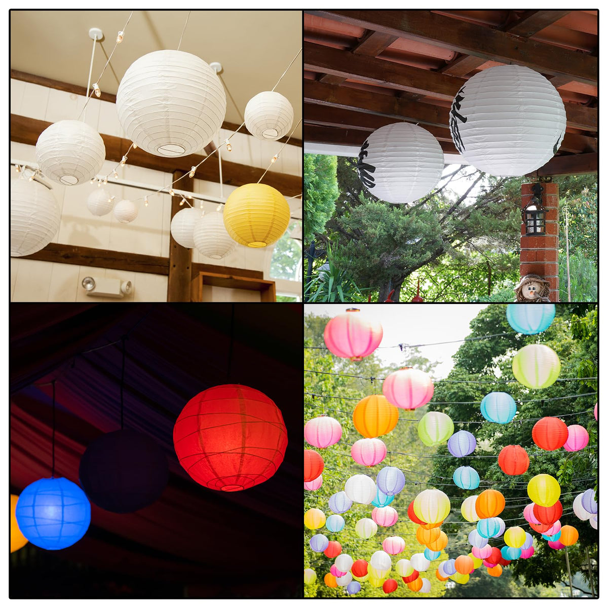 PATIKIL 10" Paper Lanterns, 5 Pcs Round Hanging Chinese/Japanese Lantern Decoration for Home Birthday Party Wedding Christmas Classroom Decor, Cream