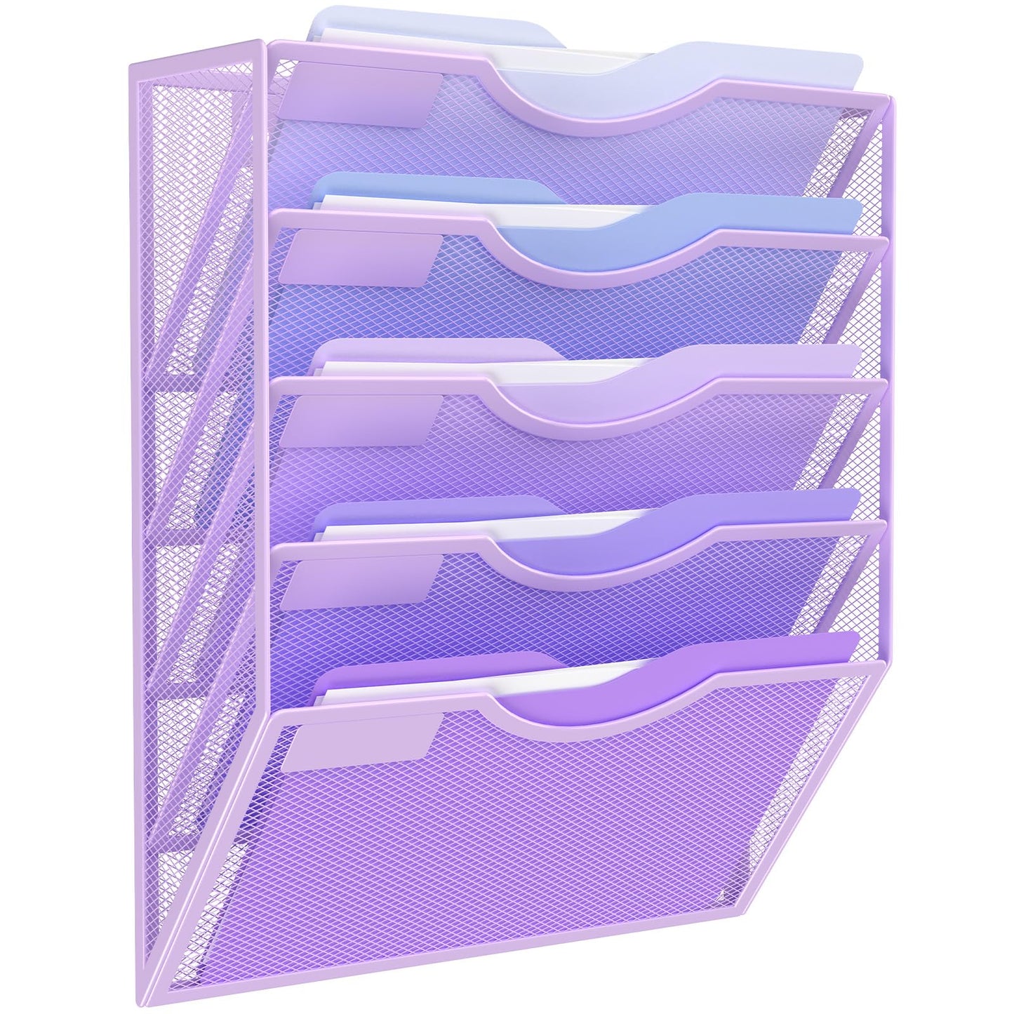 Kuntine.B Wall File Organizer Office Hanging Magazine Holder Wall File Organizer for Office Home (Purple, 5 Tier)