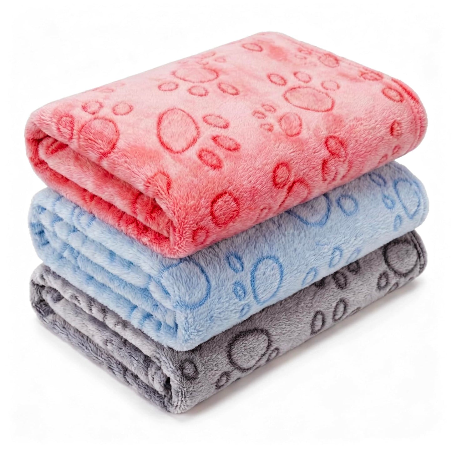1 Pack 3 Blankets Super Soft Fluffy Premium Fleece Pet Blanket Flannel Paw Printed Throw for Dog Puppy Cat (Small 23x16'', Blue, Red, Grey)