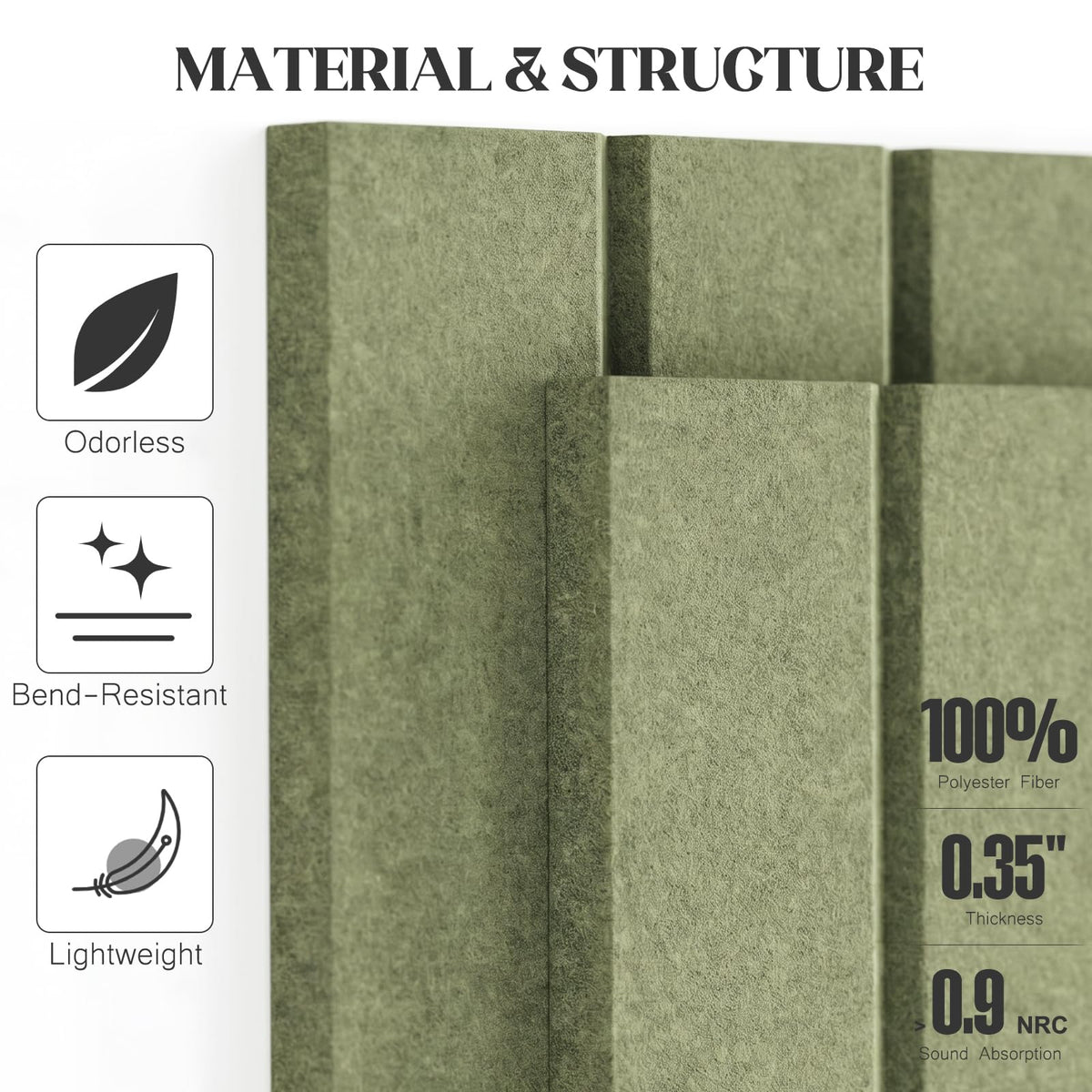 59 x 36 Felt Bulletin Board Tiles - 15 Pack 150g High-Density Sound Absorbing Panels, Slat Wall Cork Board Alternative for Office & Home, Includes 30 Pushpins & 75 Adhesive Tabs, Sage Green