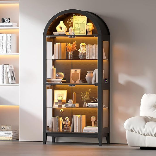 HNEBC 69" Display Case with RGB Lights, Arched 5-Tier Tempered Glass Display