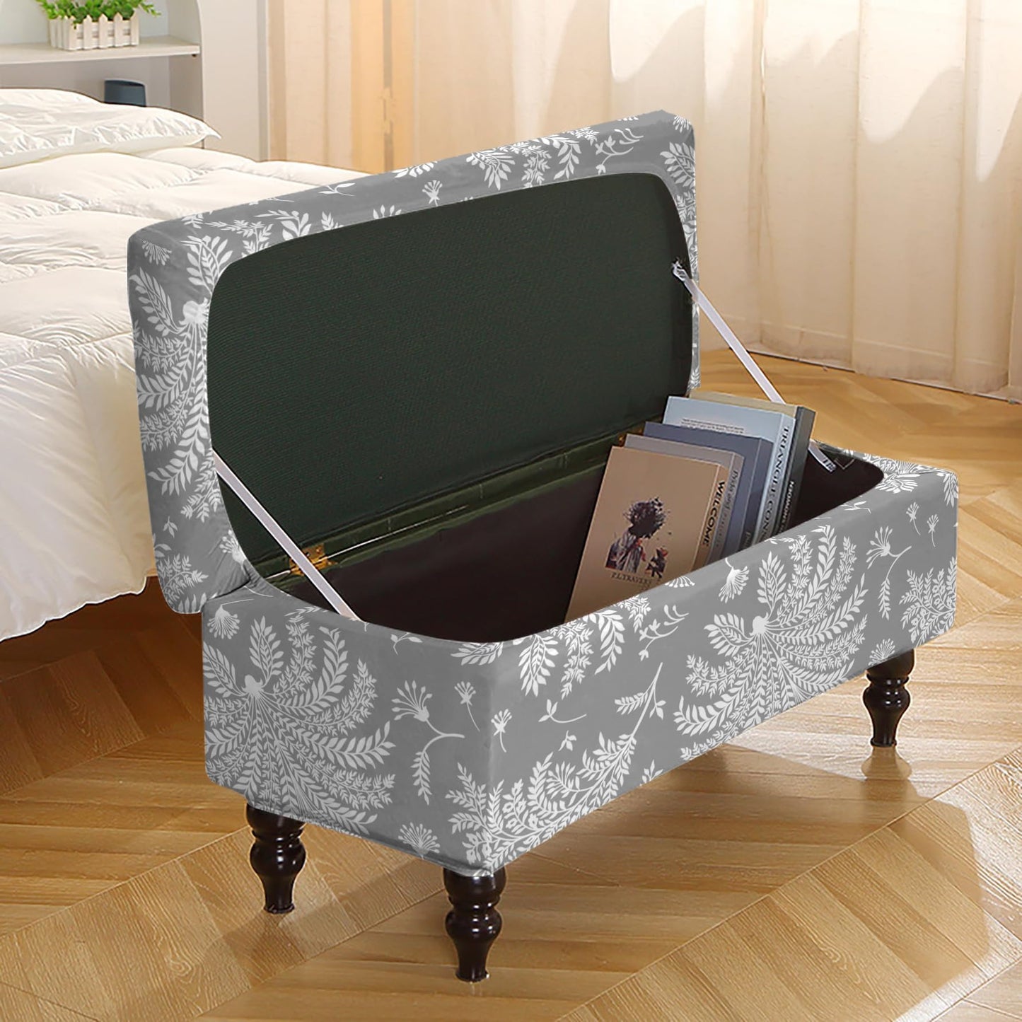 Eco-Ancheng Storage Ottoman Cover Rectangle Ottoman Slipcover Folding Storage Bench Cover Footrest Stool Slipcover Footstool Furniture Protector with Nonslip Elastic Bottom for Living Room (Medium 04)