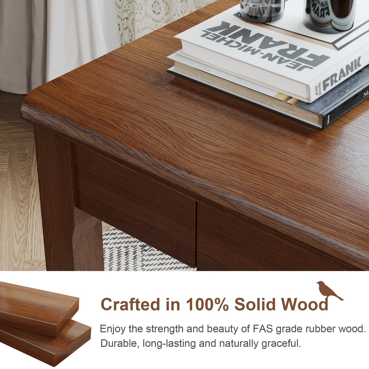 Love-KNPTUS Solid Wood Desk with Drawers - 23.6" Narrow Desks for Small Spaces, Mid Century Modern Desks, Small Wooden Vintage Computer Writing Desk, Study Table for Home Office Bedroom, Walnut
