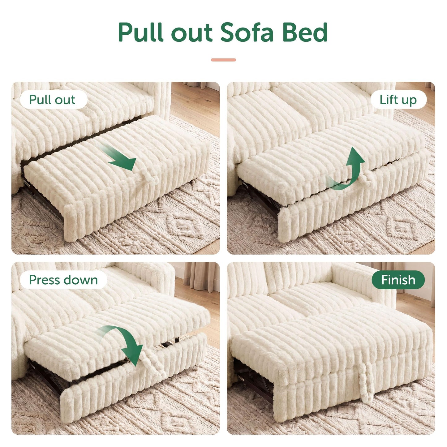HONBAY Plush Corduroy Loveseat Sleeper Sofa,Modular Pull Out Sofa Bed,Couches for Living Room,Plush Beige
