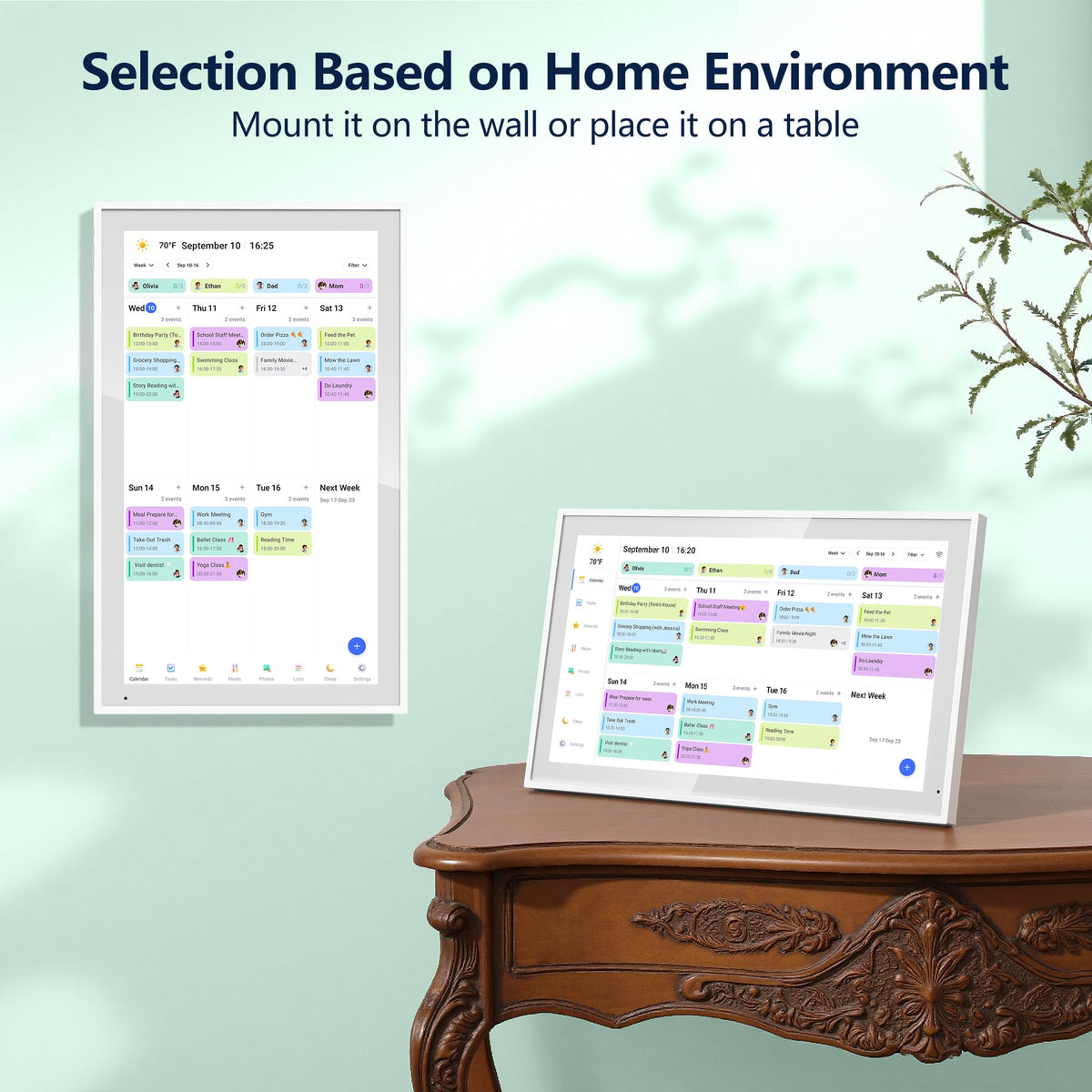 Digital Calendar, 21.5 Inch Electronic Calendar & Chore Chart, Smart Family Organizer with Interactive Touchscreen Display, Wall Mount or Desk Mount in Portrait or Landscape