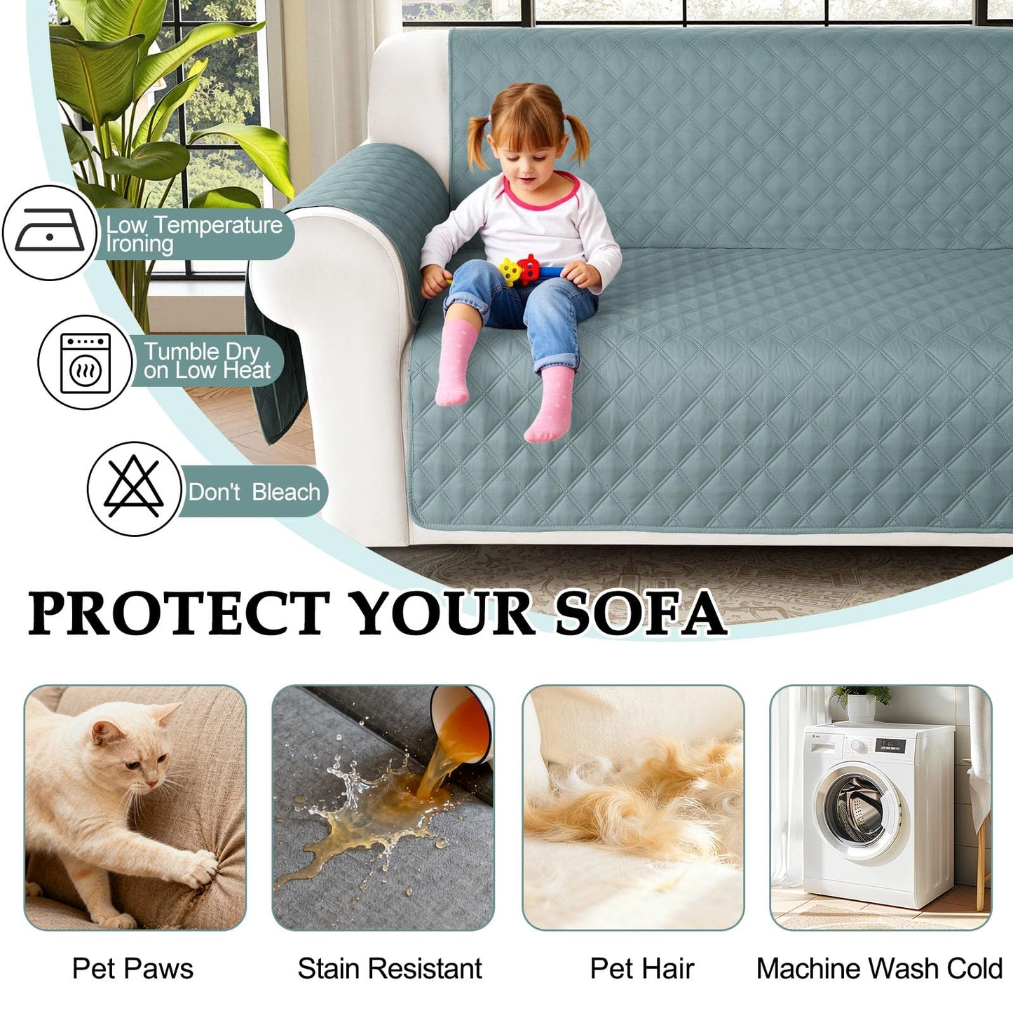 HDCAXKJ Waterproof Sectional Couch Cover L Shaped Sofa Covers Washable Corner Sectional Slipcovers Dog Pet Proof U Shape Furniture Protector with Upgraded Anti Slip Strips (X-Large, Light Blue)