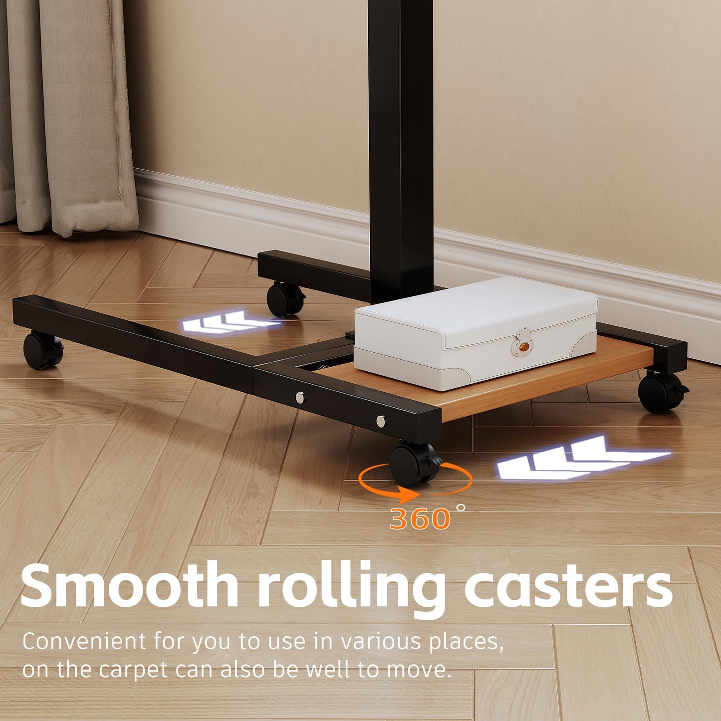 Furist Mobile Adjustable Height Laptop Stand PC Computer Portable Notebook Swivel Laptop Desk Rolling Table Desk Cart Tiltable with Wheels Casters& Mouse Pad Table，Natural