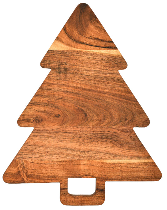 Treen Art Wooden Christmas Tree Cutting Board for Kitchen Decor, 14"L x 11"W Tree Shaped Acacia Wood Chopping Board with Handle, Serving Charcuterie Platter