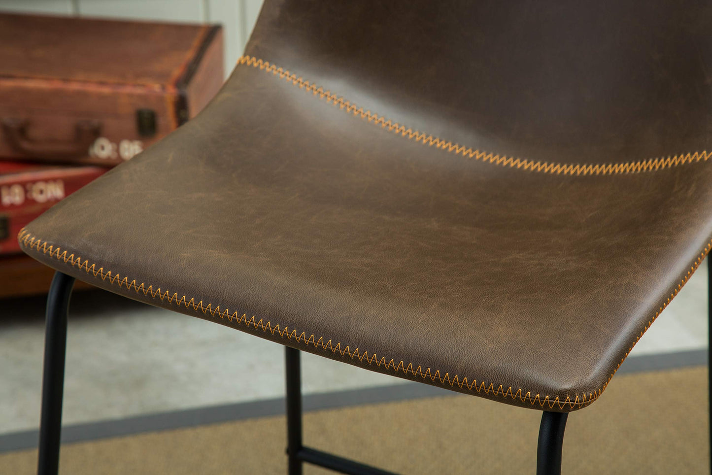 Roundhill Furniture Lotusville Vintage PU Leather Dining Chairs, Set of 2, Antique Brown