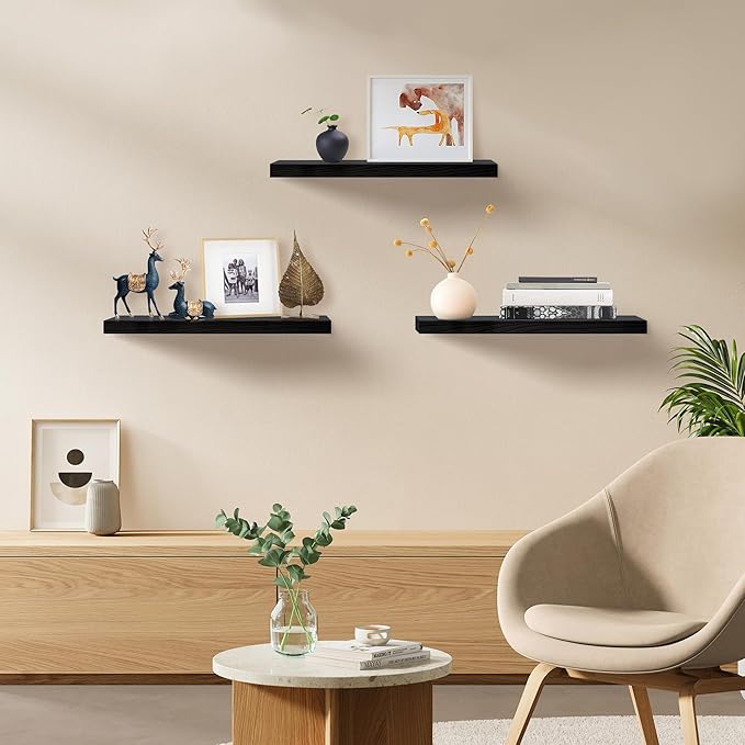 Upassion Floating Shelves for Wall Set of 3, Frame Display Black Floating Shelf