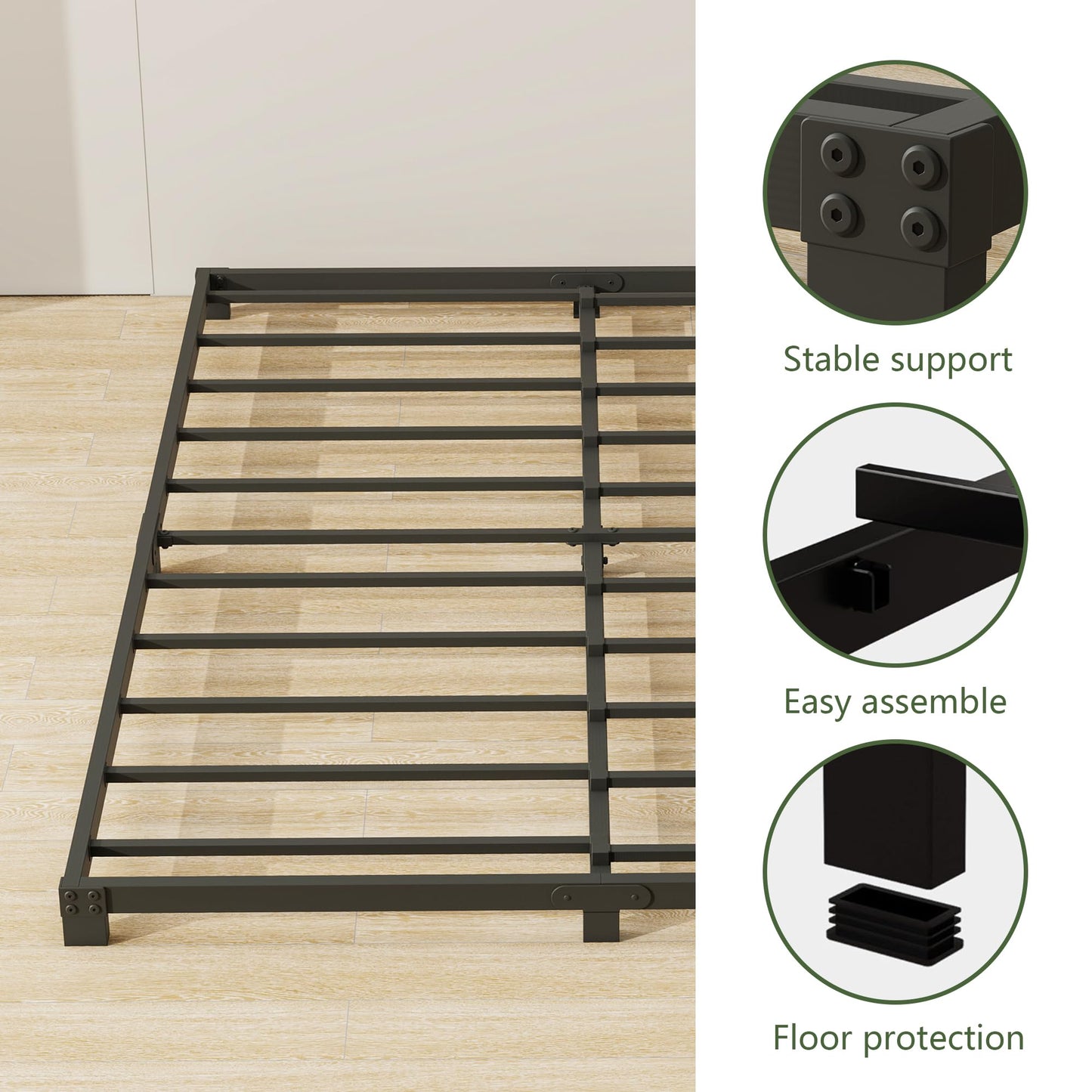 VERFARM 3 Inch Bed Frame Full Size Low Profile, Full Heavy Duty Platform Bed Frame No Box Spring Needed, Easy Assembly, Noise Free, Black