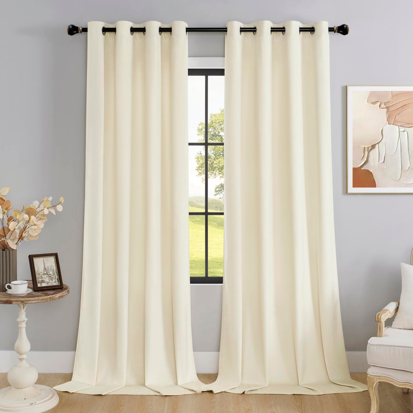 SMILETIME Ivory White 108 in Long Velvet Curtains with Grommet, Super Soft Privacy Noise Reducing Light Filtering Velvet Drapes for Living Room Bedroom, 2 Panels, Each 52 x 108 inches Long