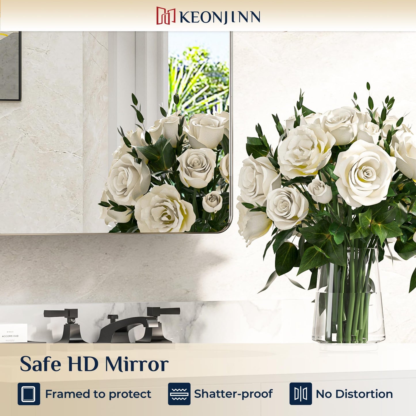 Keonjinn Chrome Medicine Cabinet Mirror 16 x 24 Inch, Recessed Medicine Cabinet for Bathroom, Elegant Stainless Steel Framed, Stepless Adjustable Shelves, in Wall or Surface Mount, Soft Closing