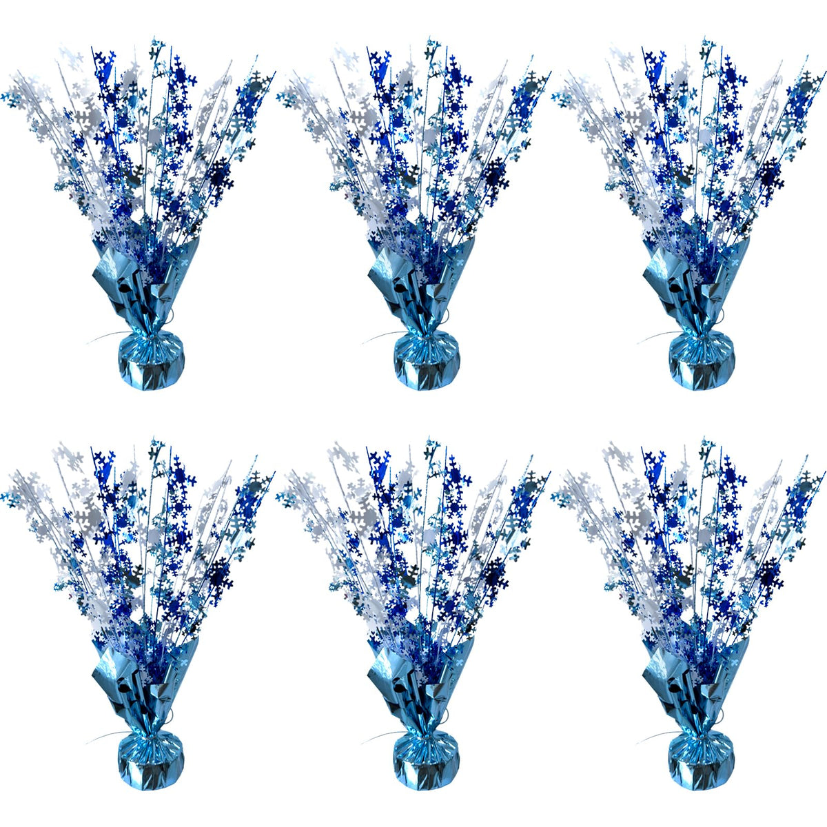 FUBININA 6 Pack Winter Wonderland Snowflake Table Decoration Metallic Blue White Glitter Foil Spray Tabletop Centerpieces for Winter Christmas Xmas Frozen Birthday Wedding Baby Party Supplies Decor