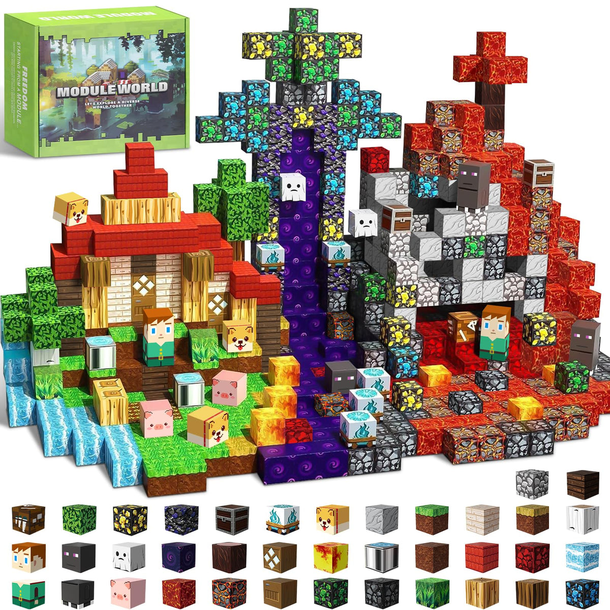 Intoypad 300PCS Magnetic Blocks for Kids, 0.8in Magnetic Building Block Toys for Boys Girls Age 3 4 5 6 7 8 9 10 Magnet Cubes Game Magnetic Tiles STEM Toys Christmas Birthday Gifts for Kids Toddlers