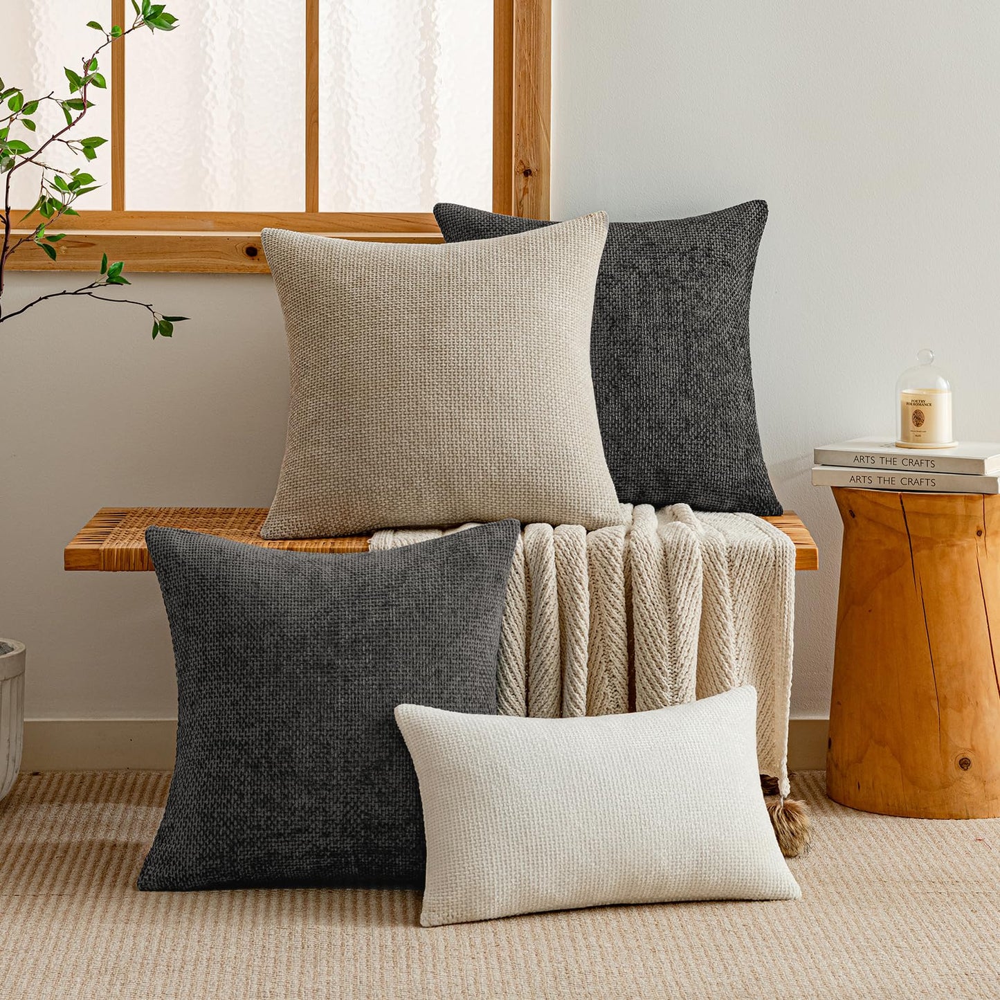 a moment Black Chenille Throw Pillow Covers 18x18 Inch Pack of 2 Modern Decorative Throw Pillow Covers Farmhouse Cross Covers Home Decor for Sofa Bedroom Living Room